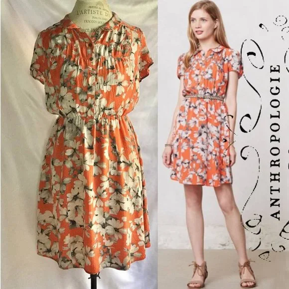 open lace back dress New Anthropologie Orange Peach Floral